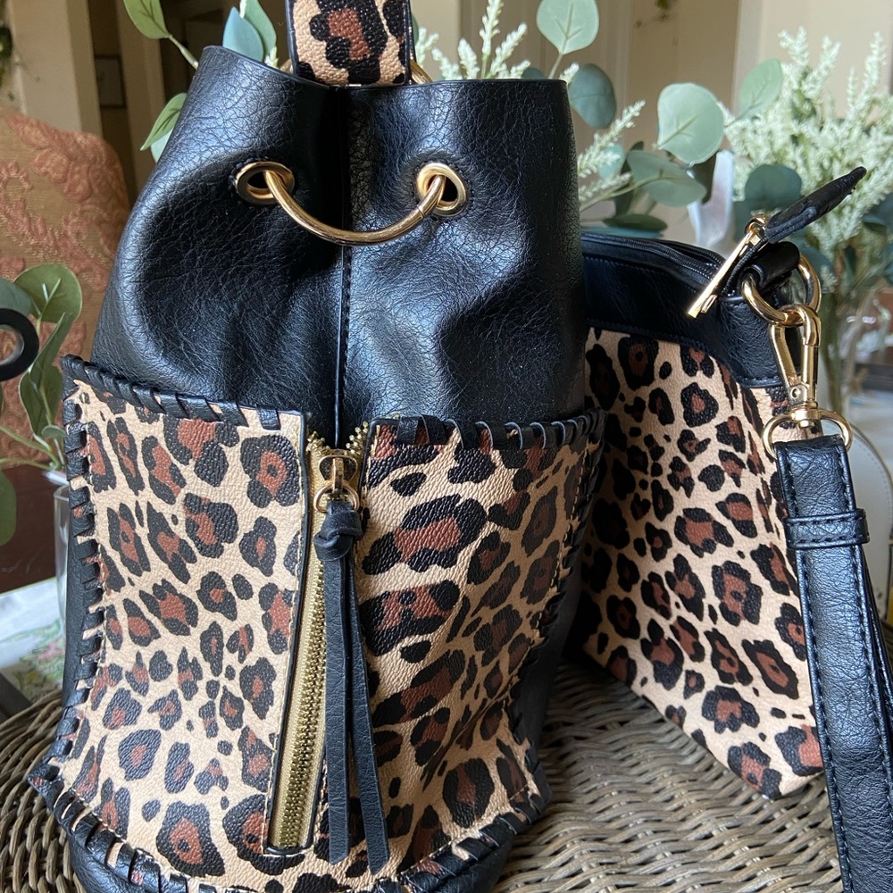 Leopard Print Bucket Satchel